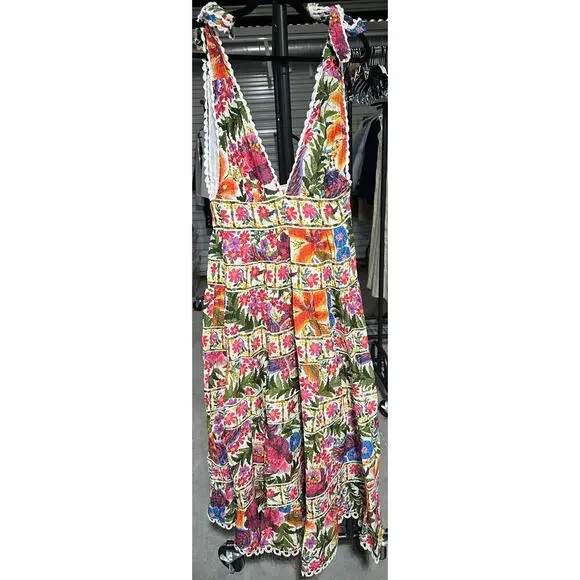 Farm Rio | Off-White Tropical Yard Sleeveless Midi Dress - Picture 3 of 5